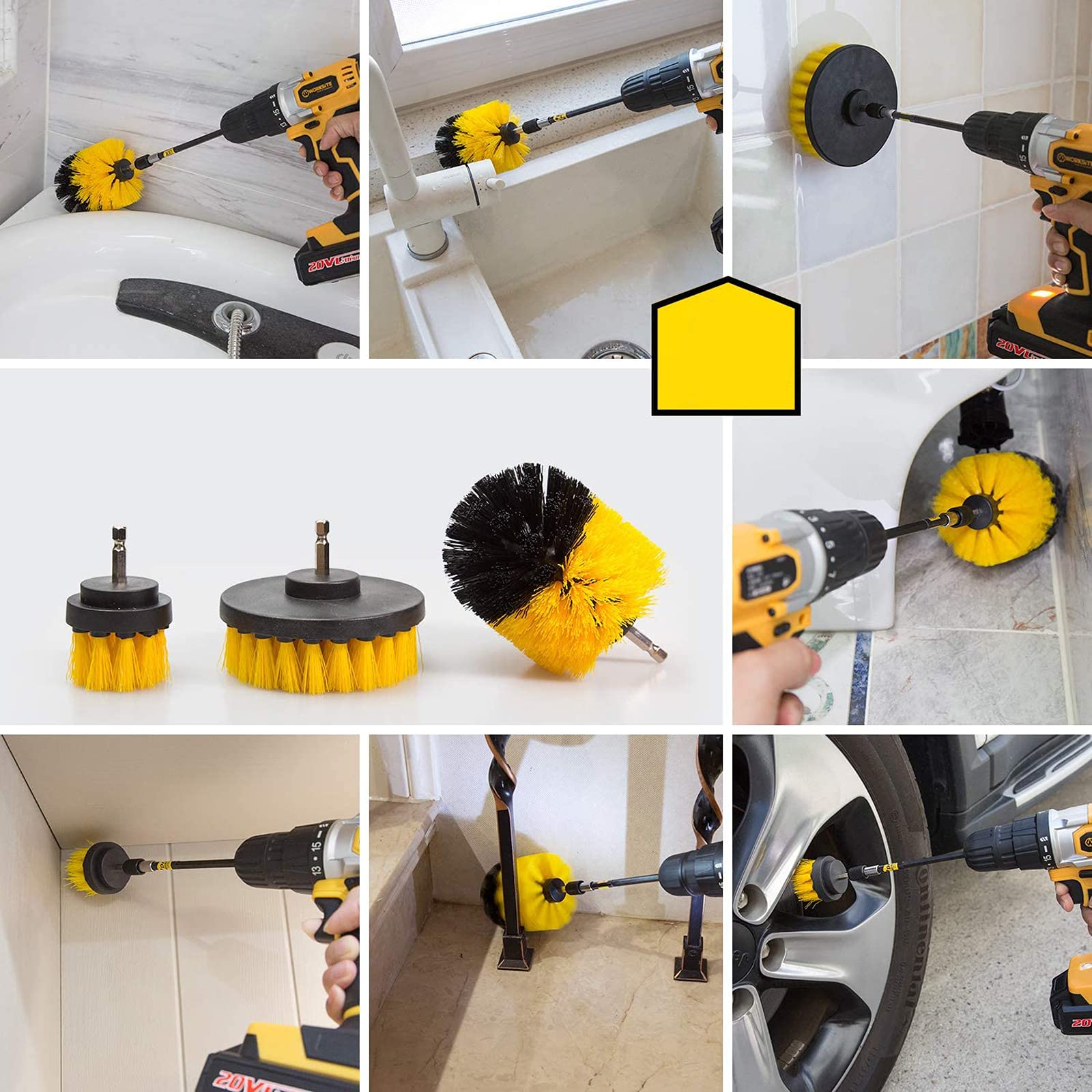 4 Pack Drill Brush Power Scrubber Cleaning Brush Set - Heavy Duty Scrub Pads for Car Detailing, Floor, Tub, Shower, Tile, Bathroom & Kitchen Cleaning - Includes Extended Accessories (4 Pieces) - Perfect for Deep Cleaning Stubborn Stains on Various Surfaces