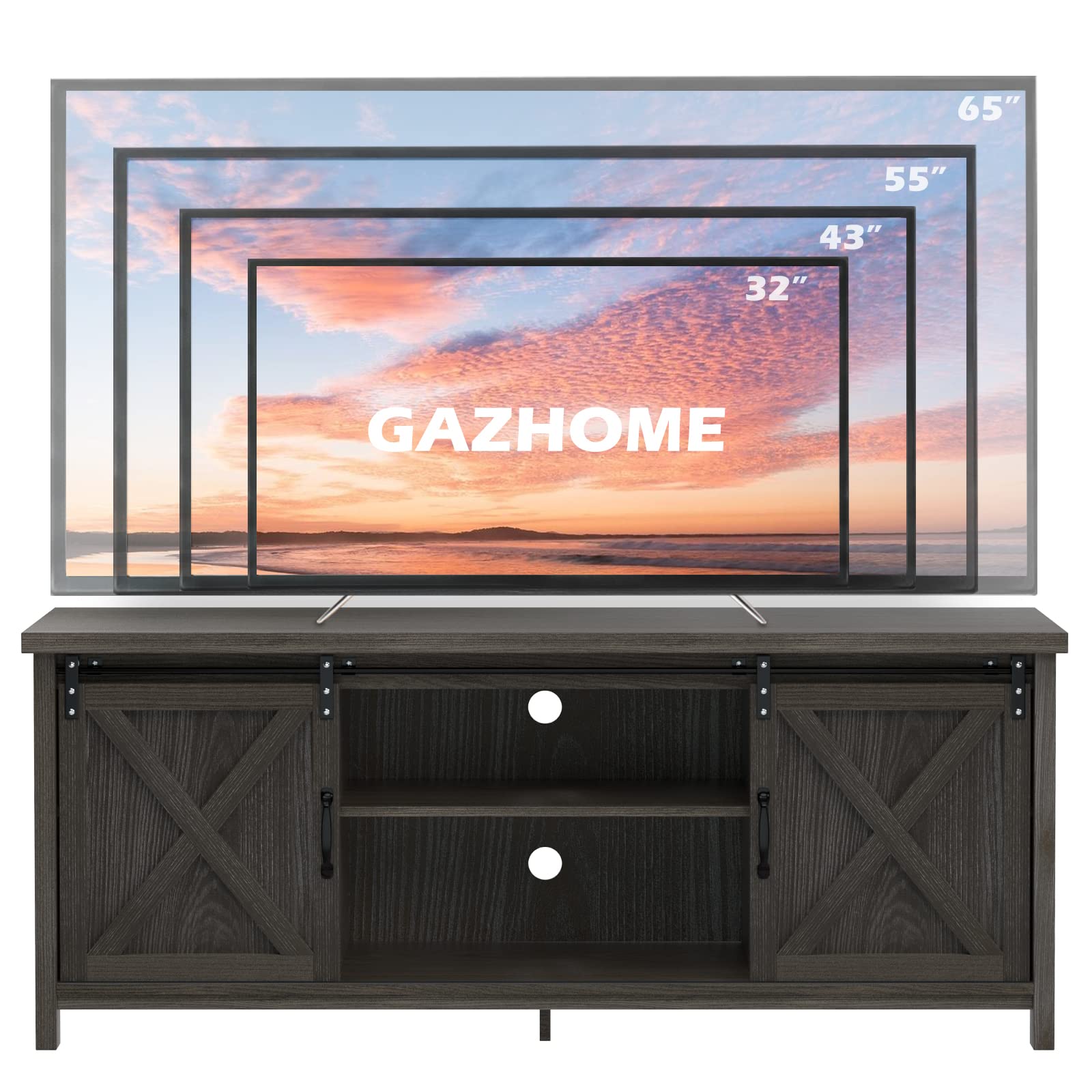 Modern Farmhouse TV Stand with Sliding Barn Doors - 65 Inch Media Console with 2-Tier Storage Cabinets - Rustic Entertainment Center for Living Room & Bedroom - Dark Grey - Perfect for Farmhouse Decor & Home Theater Setup