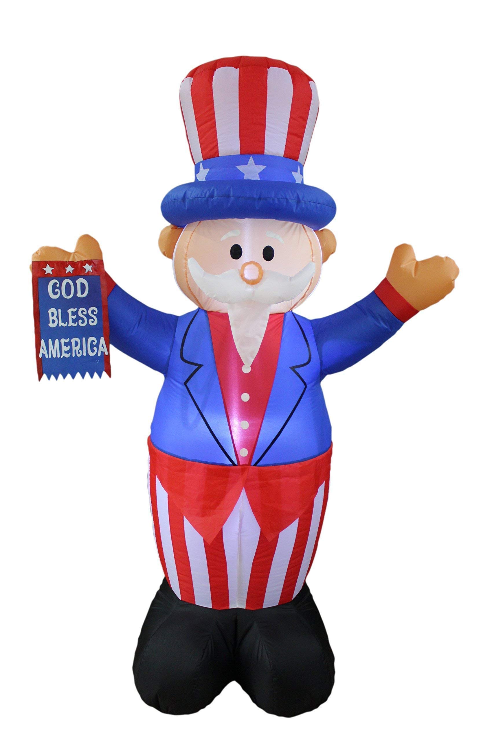 Patriotic & Birthday Party Decorations Bundle - 6ft Inflatable Uncle Sam with 'God Bless USA' Flag & 6ft Inflatable Birthday Cake with 4 Candles - Perfect for 4th of July Celebrations, Independence Day Events & Birthday Parties