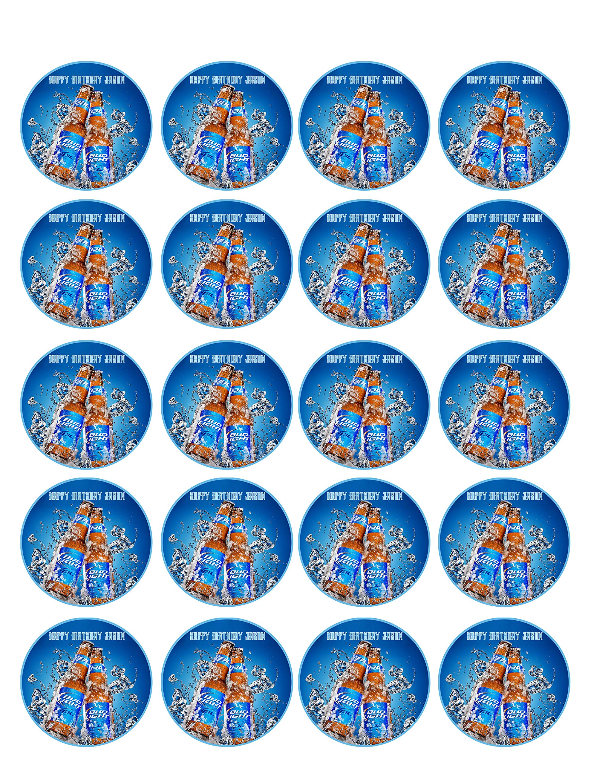 Bud Light Edible Cupcake Toppers - 1.8 Inch Party Decorations (20 Pieces per Sheet) - Perfect for Birthday Cakes, Bachelorette Parties & Game Day Celebrations