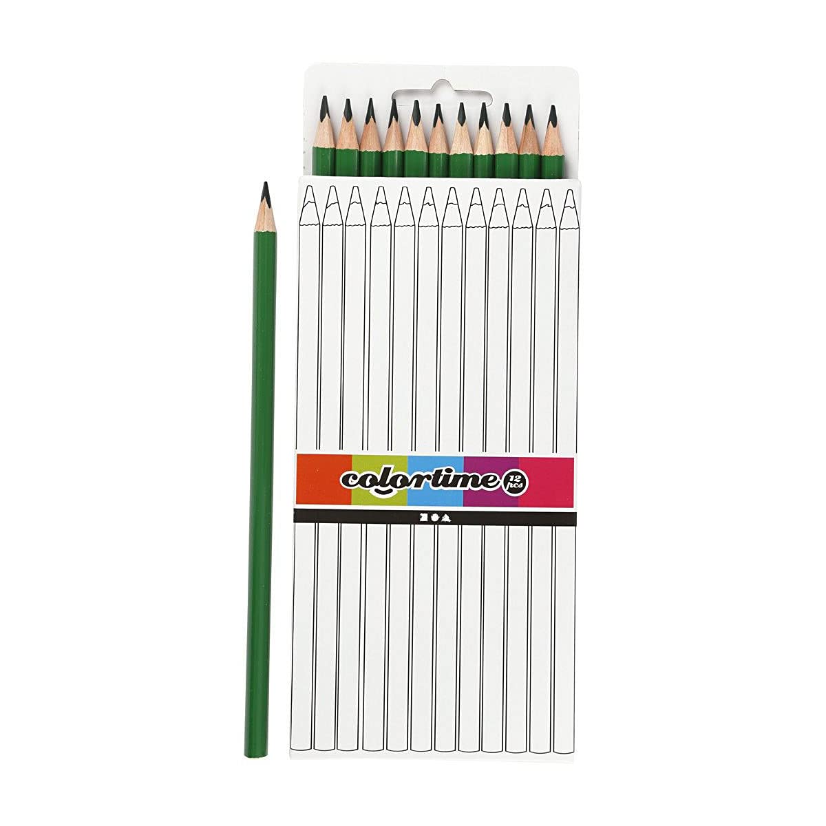 Colortime Wooden Pencil Crayons - Green Art Supplies for Kids & Adults | Perfect for Coloring Books, Sketching & School Projects