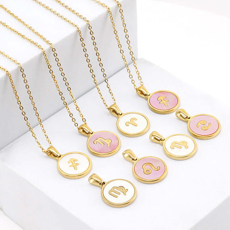 18K Gold Retro Zodiac Astrology Pendant Necklace - Personalized Horoscope Jewelry Gift for Women | Perfect for Birthday, Anniversary & Spiritual Occasions