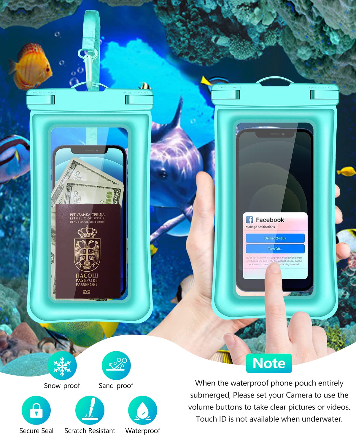 **Waterproof Phone Pouch IPX8 - Universal Floating Dry Bag for iPhone 13/12/11 Pro Max/SE/XS Max/XR/X/8/7/6s Plus & Samsung S10/S9/S20/S21/Note 20/10 (Up to 7