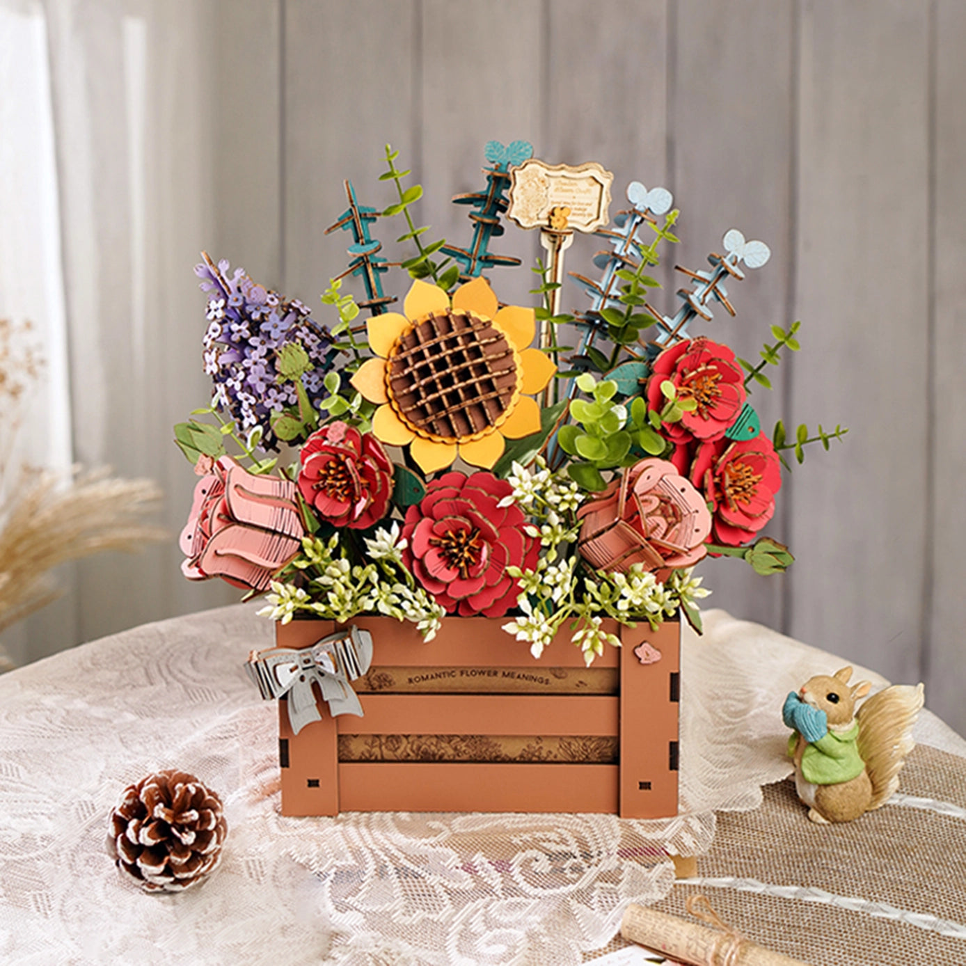3D Flower Puzzle Wooden Bloom Box - DIY Wooden Puzzle Kit for Adults & Teens - Creative Home Decor & Gift Idea for Birthdays, Valentine's Day, Mother's Day