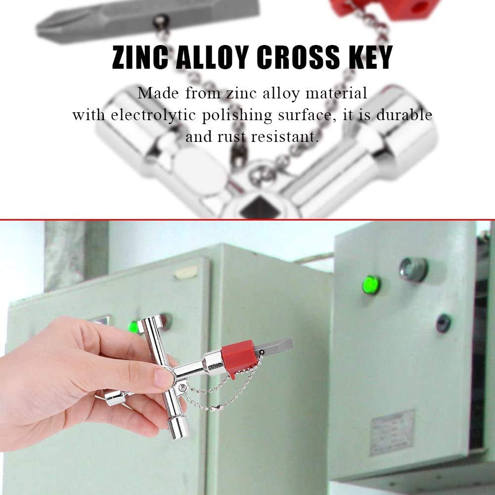 4 in 1 Universal Multi-Tool Key - Zinc Alloy Cross Key for Plumbers & Electricians - Works on Electrical Boxes, Water Meters, Train Doors & More - Essential Utility Tool for Home Repairs & Emergency Use