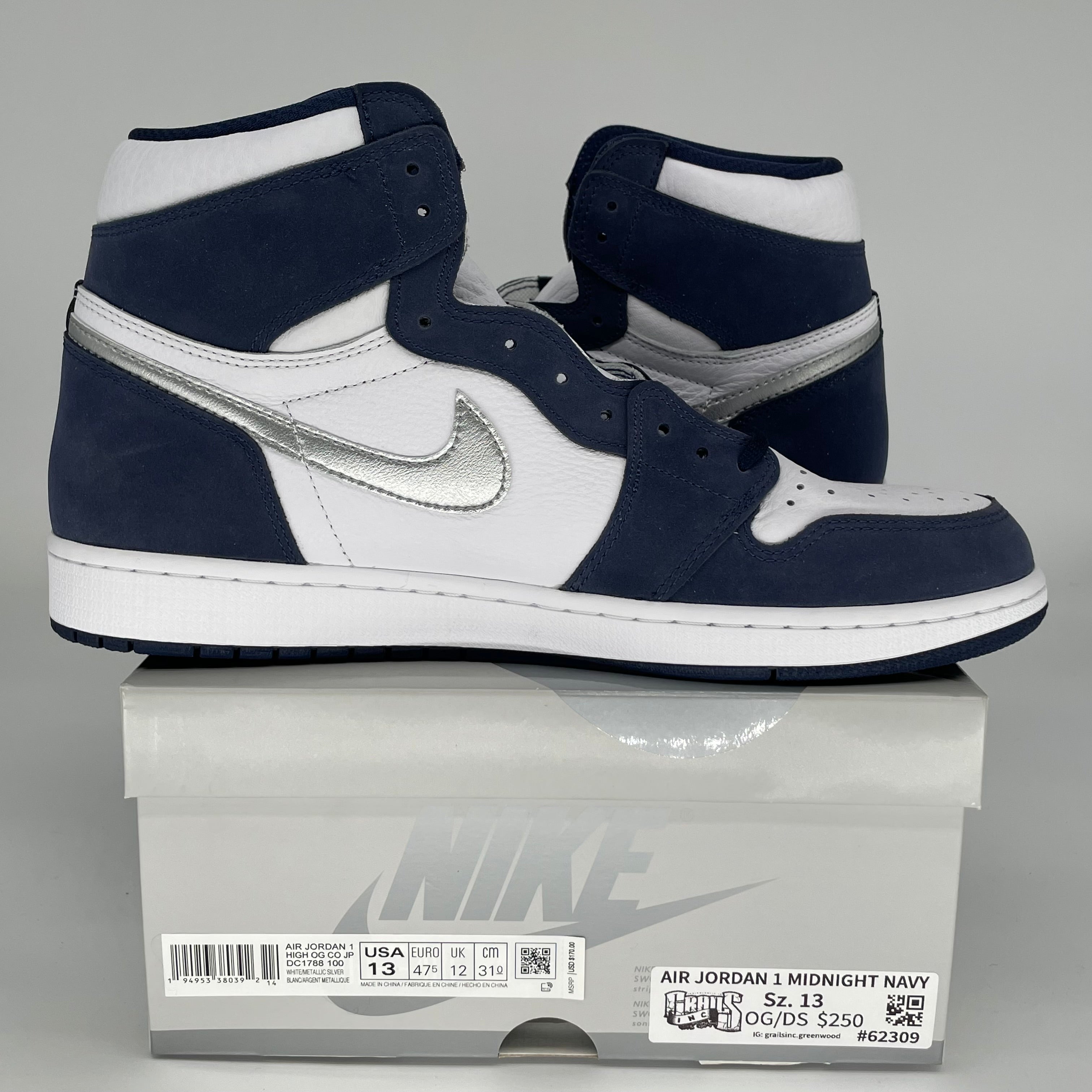 Original Air Jordan 1 CO Japan Midnight Navy Men's Basketball Shoes Size 13 (DC1788-100) - Retro Sneakers for Streetwear & Casual Outfits
