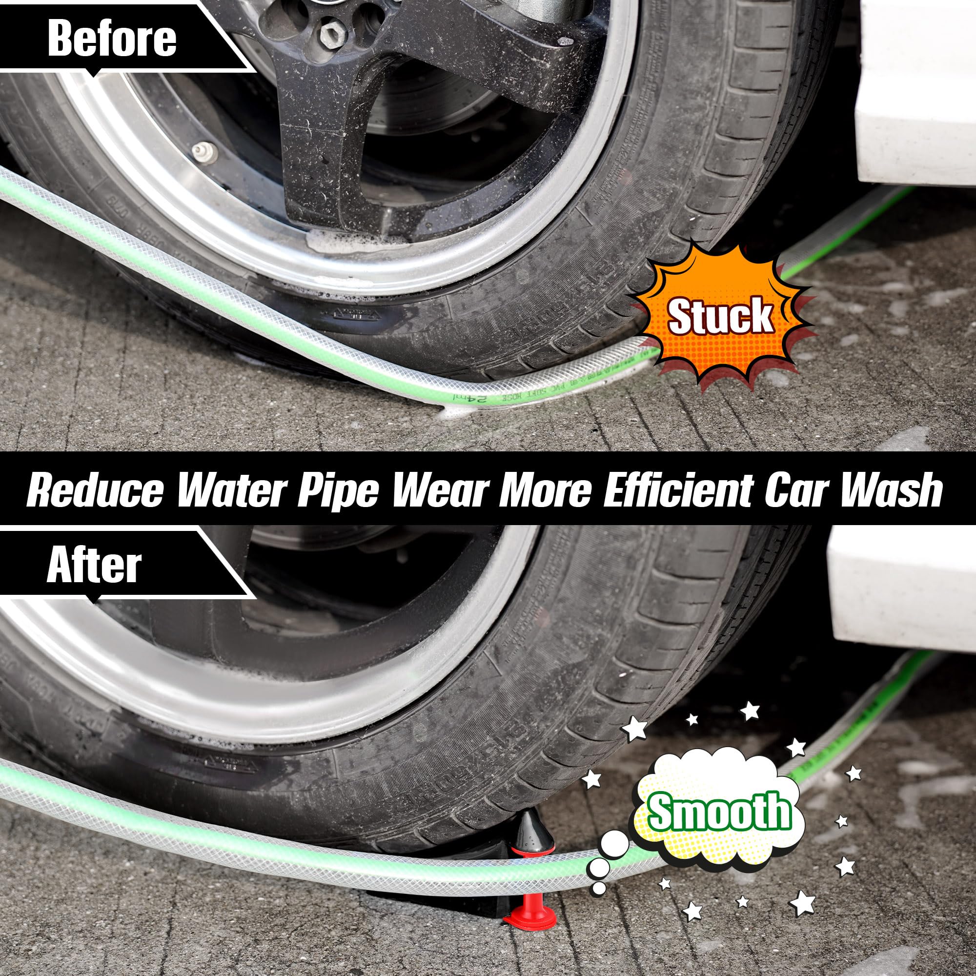 4Pcs Car Hose Guide - Tire Hose Roller for Car Washing & Detailing | Prevents Hose Stuck Under Wheels | Durable Plastic Wash Tool (Black) for Pressure Washer Safety