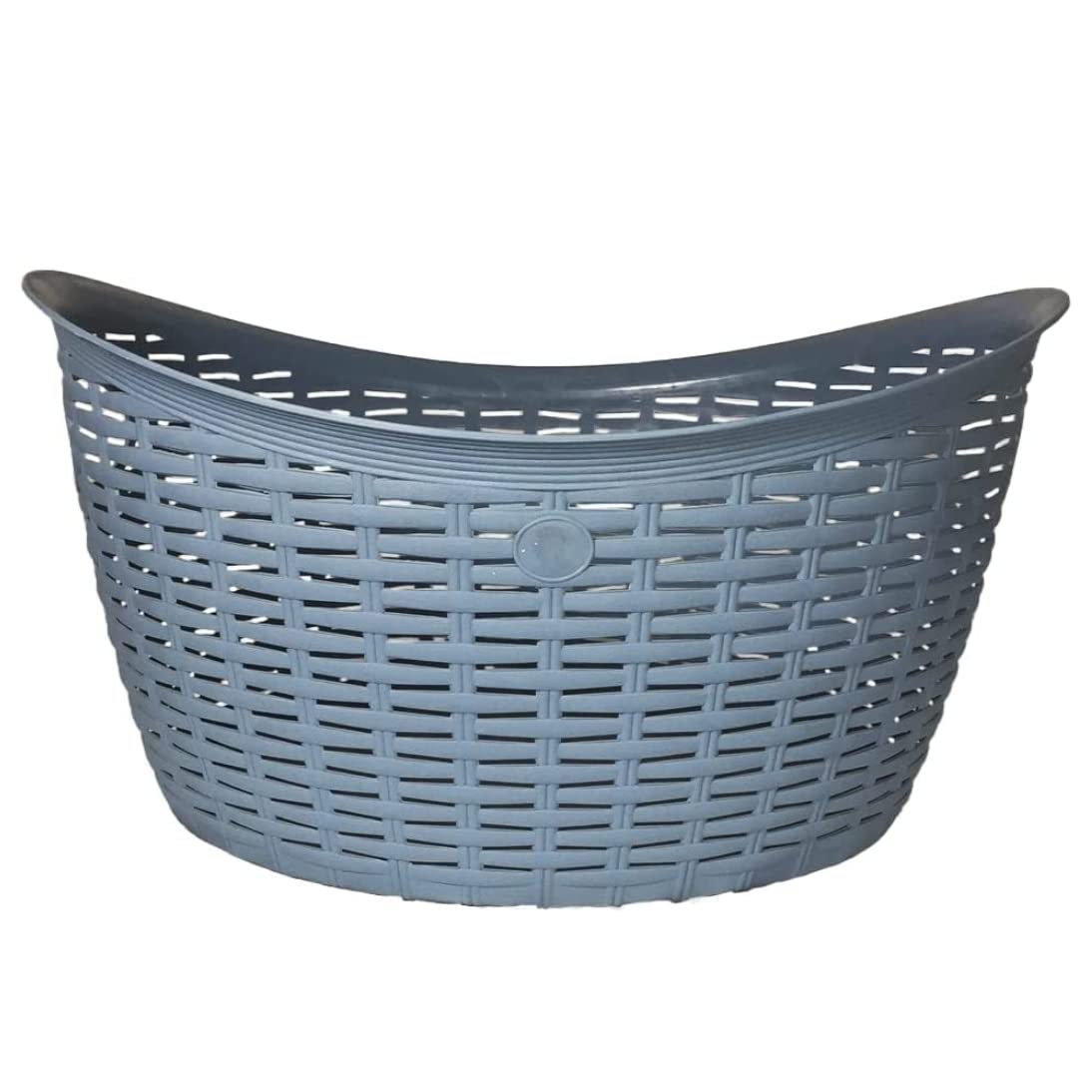 Elly Décor Rattan 7.9 Gallon Oval Plastic Laundry Basket with Cutout Handles - Blue Storage Bin for Dirty Clothes, Perfect for Bathroom, Bedroom, and Closet Organization - 30 Liter Capacity for Laundry, Toys, or Household Items