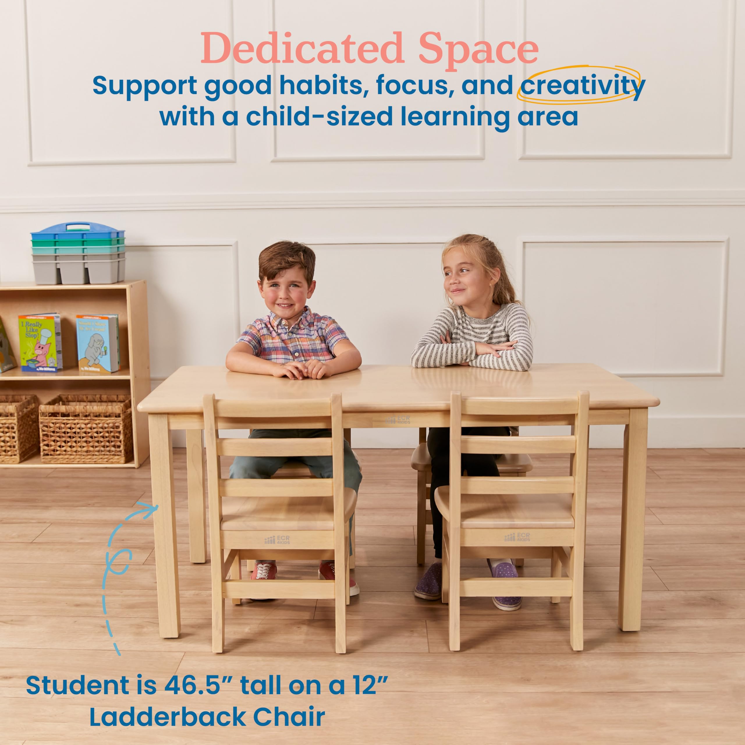 ECR4Kids 24x48 Inch Rectangular Hardwood Table for Kids with 22 Inch Legs - Durable Kids Furniture in Antique White - Perfect for Classrooms, Playrooms, and Daycare Centers