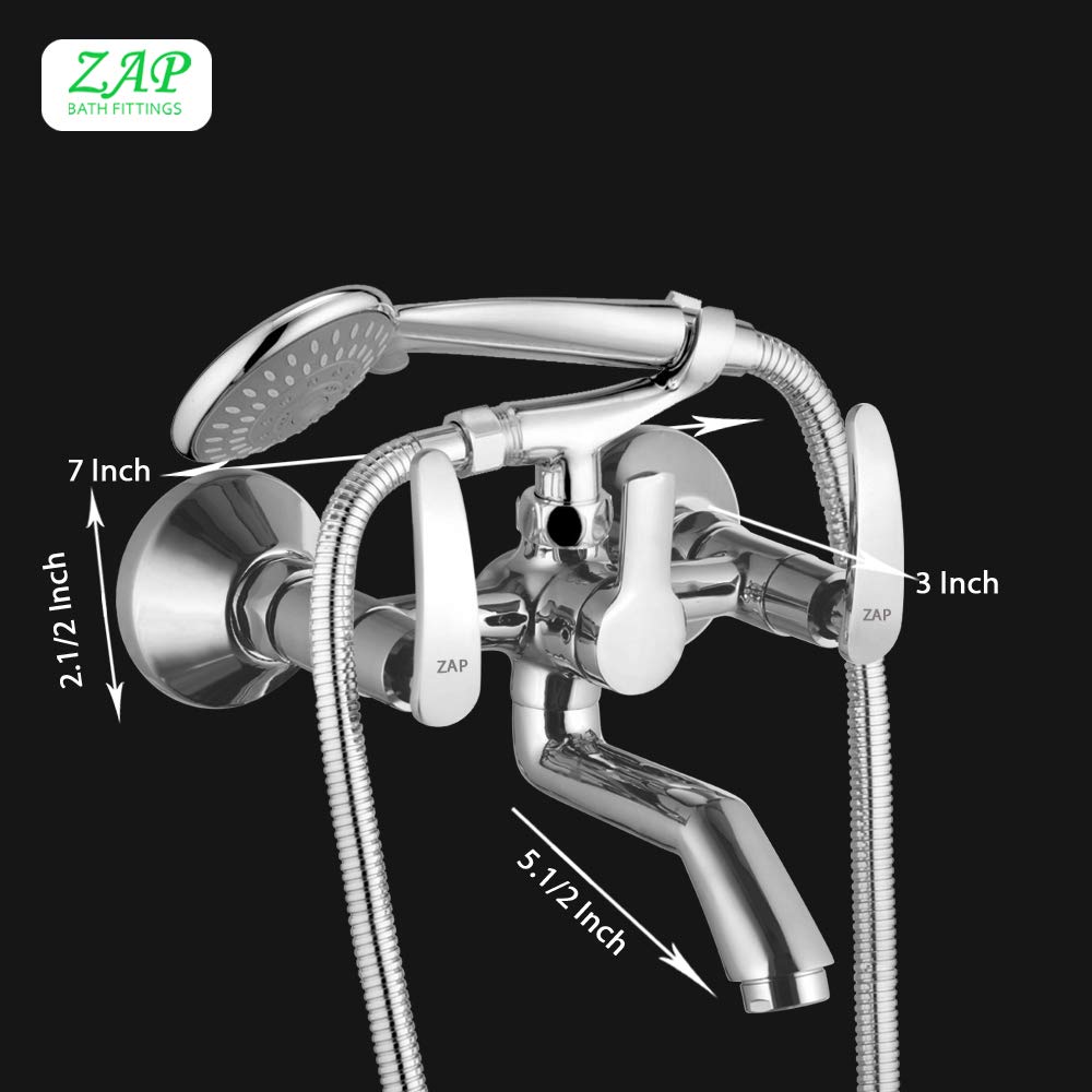 Premium ZAP Arrow 2-in-1 Wall Mixer with Clutch & Multi-Flow Hand Shower | 100% Brass Construction | 1.5M Flexible Hose (Chrome Finish) | Ideal for Bathroom, Shower & Spa Renovations