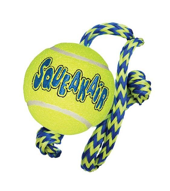 Kong AirDog Squeakair Ball with Rope - Durable Chew Toy for Dogs - Interactive Fetch & Tug of War Game for Indoor & Outdoor Play