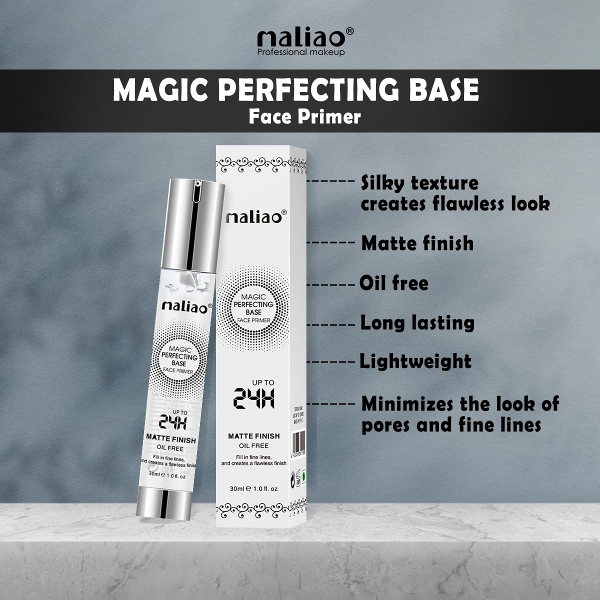 MALIAO Magic Perfecting Base Face Primer - 24H Matte Finish, Oil-Free, 45g | Long-Lasting Makeup Base for Flawless Skin | Ideal for Daily Wear, Special Occasions & Oily Skin Types