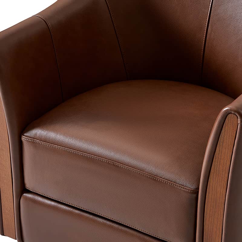 Clara Genuine Leather Swivel Barrel Chair with Solid Wood Base - Stylish Home Office & Living Room Accent Chair for Comfortable Seating