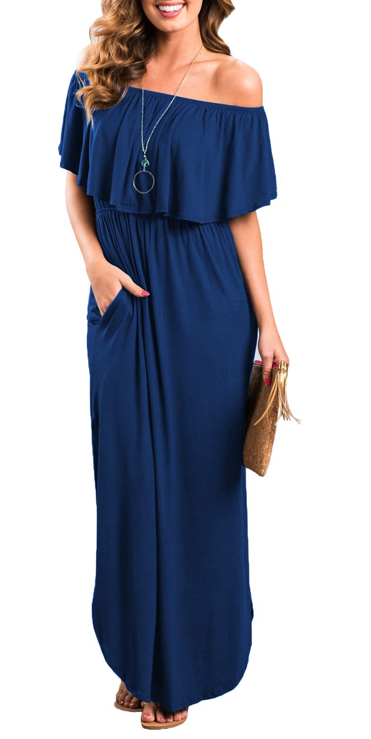 Women's Off The Shoulder Ruffle Party Dress - Sexy Side Split Beach Maxi Dress for Summer Vacation, Evening Party & Boho Wedding Guest Outfit