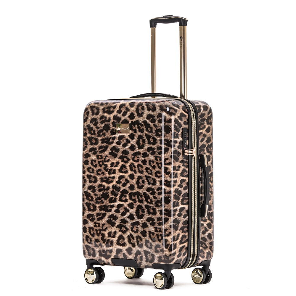Tosca 25 Inch Medium 4 Wheel Hard Shell Suitcase - Leopard Print Luggage for Travel, Business Trips & Vacation | Durable Spinner Carry-On with Smooth Rolling Wheels