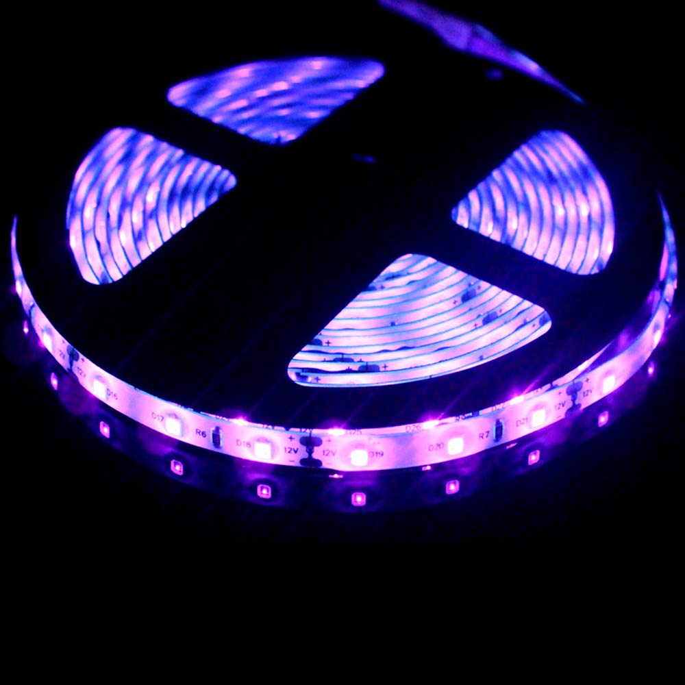 Matybobe 16.4ft UV LED Strip Lights - 300 Ultra Violet LEDs, Flexible 12V Rope Lighting with Power Supply for Blacklight Parties, Glow Decor & Home Theater Lighting