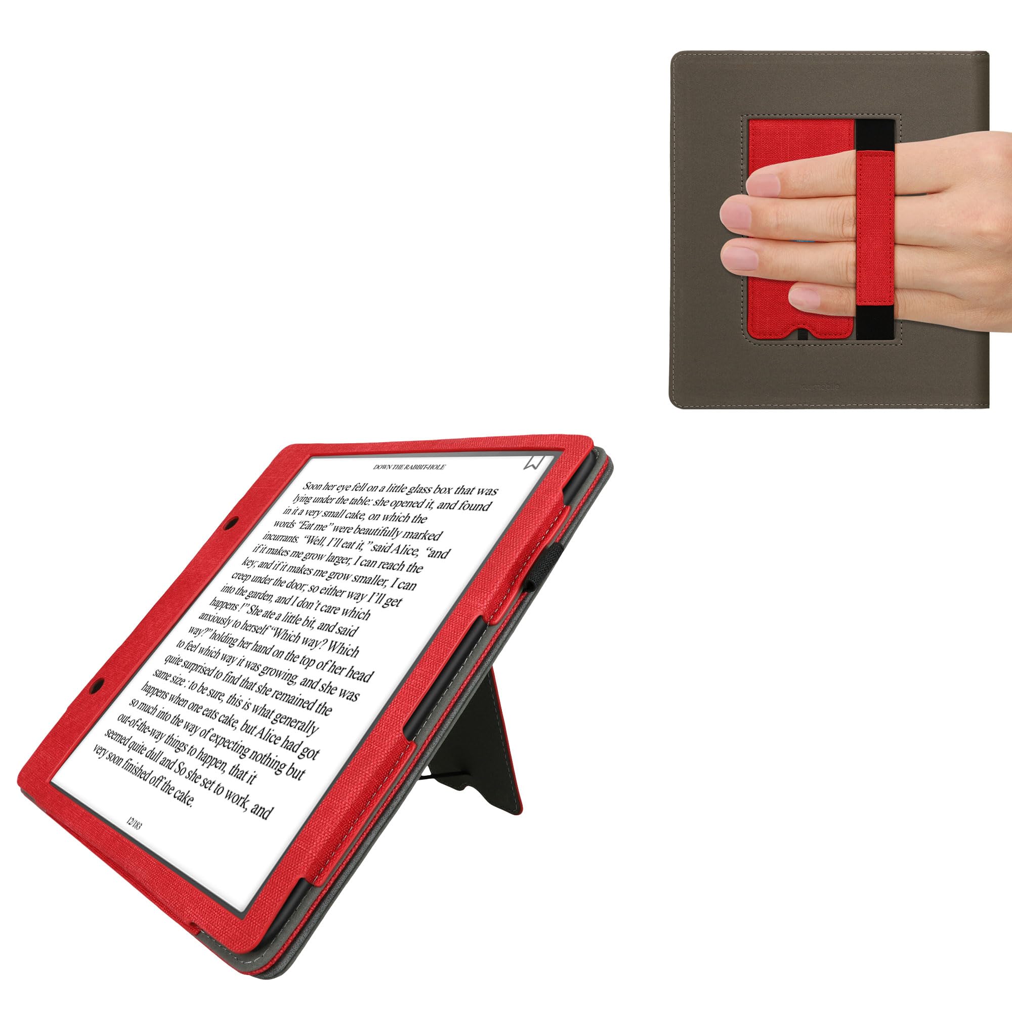 kwmobile Faux Leather Case for Amazon Kindle Scribe (2022/2024) - Premium Stand Cover with Suede Interior in Red/Dark Grey - Perfect for Reading, Travel & Work Protection