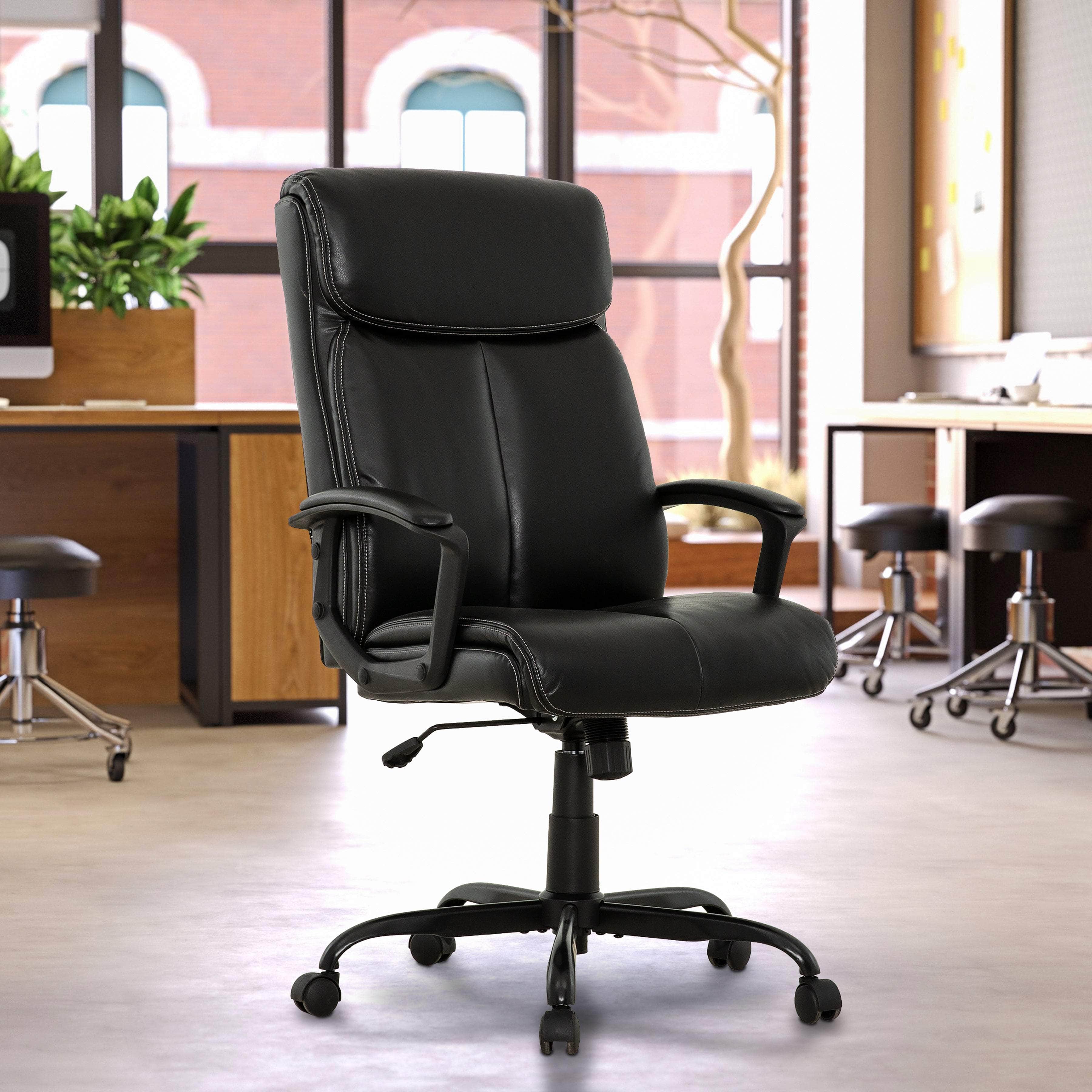 Sealy Zeus Black Faux Leather Swivel Office Chair - Ergonomic Executive Desk Chair for Home & Office Workspace