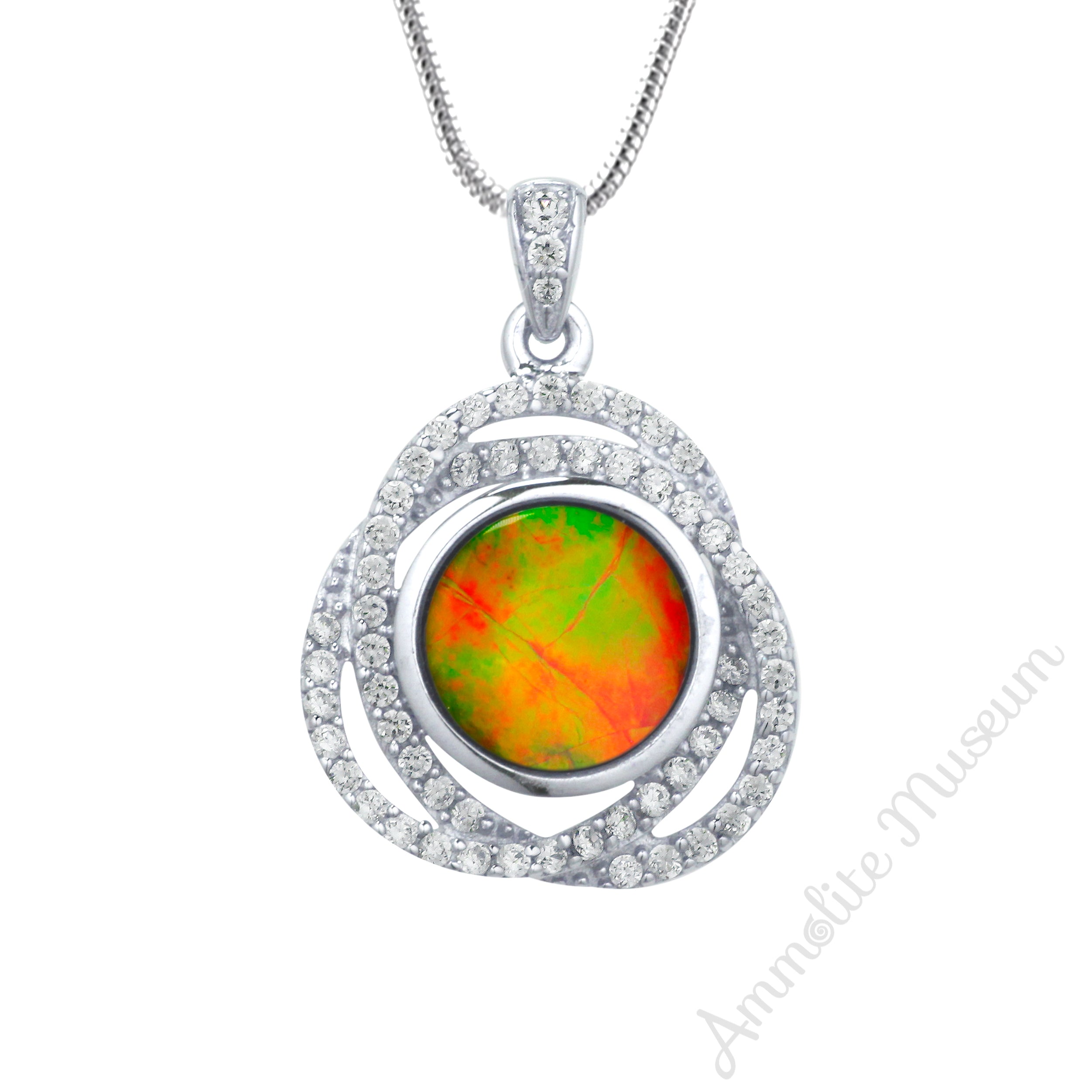 Exquisite Sterling Silver Round Ammolite Pendant with Genuine Swarovski Crystals | Elegant Jewelry Gift for Women | Perfect for Weddings, Anniversaries & Special Occasions