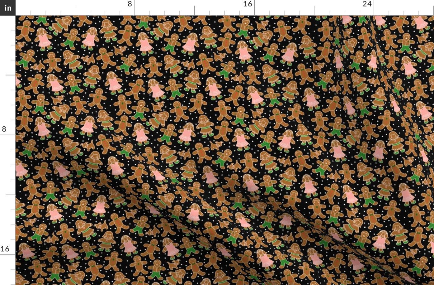 Gingerbread Cookies Christmas Fabric - Black Winter Holiday Print with Red & Green on Organic Cotton Sateen by Spoonflower (1 Yard) - Perfect for Sewing, Quilting, Apparel & Home Decor - Great for Christmas Crafts, Table Runners & Holiday Decorations