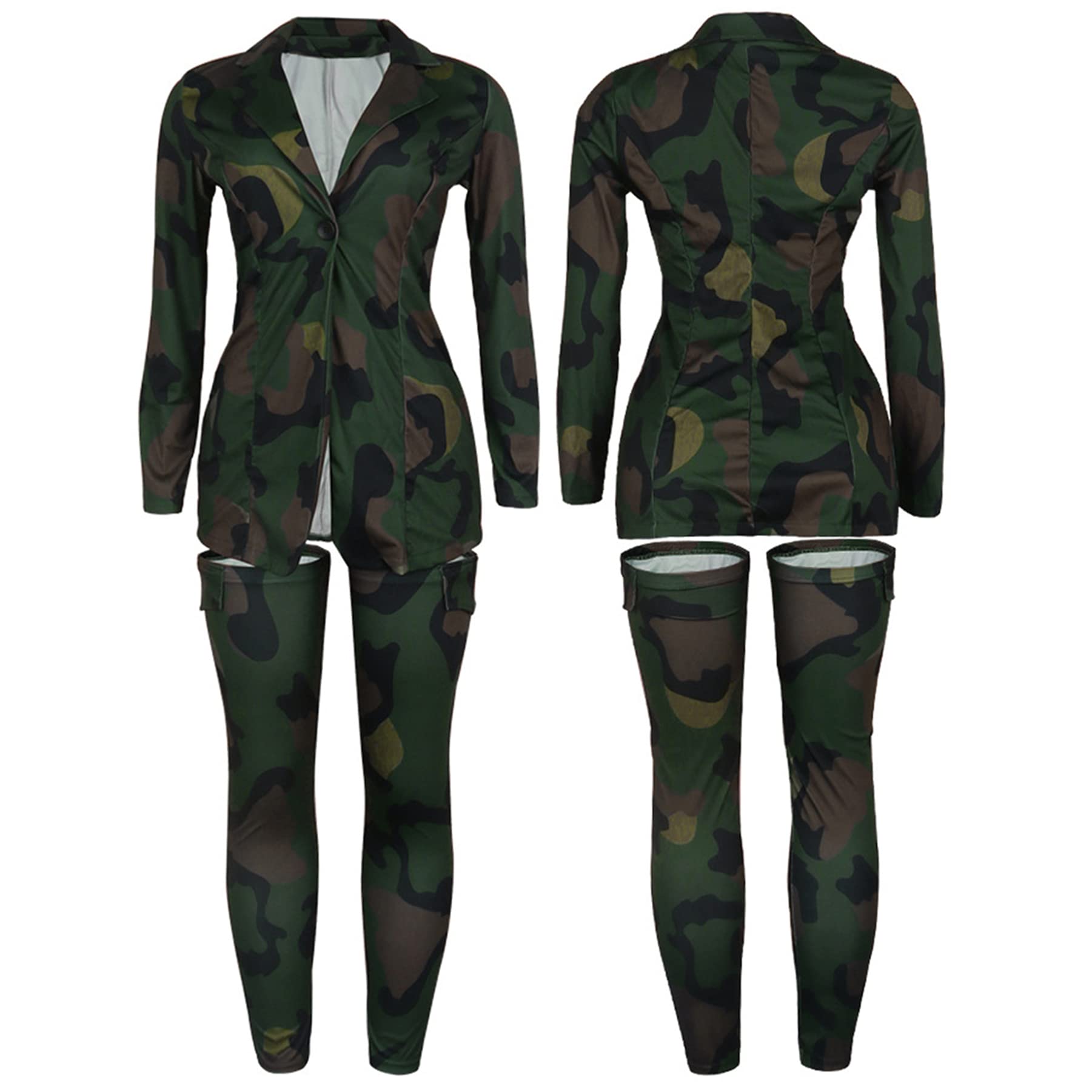 Sexy Women's 2 Piece Outfit Set - Open Front Blazer Jacket & Thigh High Stockings with Leggings | Perfect for Date Night, Club Wear & Office Fashion