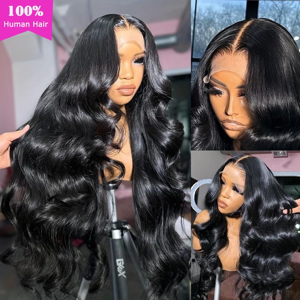 28 Inch Glueless Human Hair Wigs 250% Density Pre Plucked with Baby Hair | 13x6 HD Transparent Lace Front Wig | Body Wave Wear & Go Wig for Black Women | Perfect for Daily Wear, Parties & Special Occasions