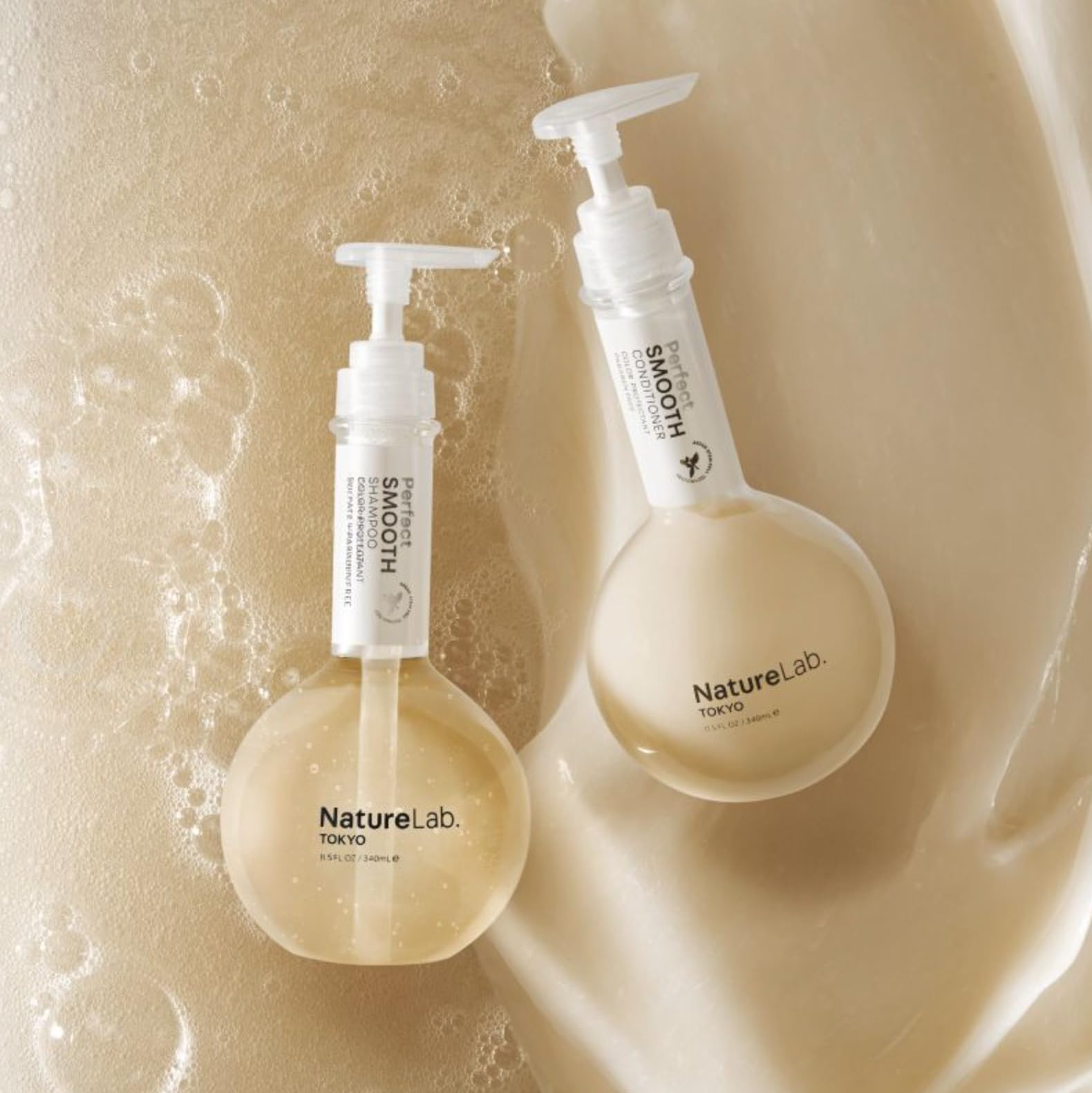 NATURELAB. TOKYO Perfect Smooth Shampoo & Conditioner Set - Weightless Frizz Control for Smoother, Healthier Hair & Scalp - 11.5 Fl Oz Each - Ideal for Dry, Damaged & Frizzy Hair Care at Home or Salon