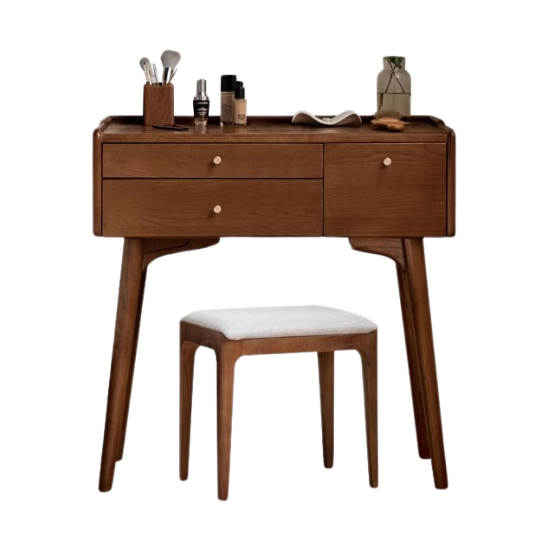 31.5x17.7x31.9 inch/ 80x45x81сm/ Walnut color/ Ash dressing table + makeup stool white
