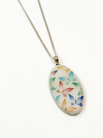 Yusen Shippo Butterfly White Pendant Necklace - Japanese Cloisonné Jewelry for Women, Elegant Gift for Birthday & Anniversary, Perfect for Formal Occasions & Everyday Wear