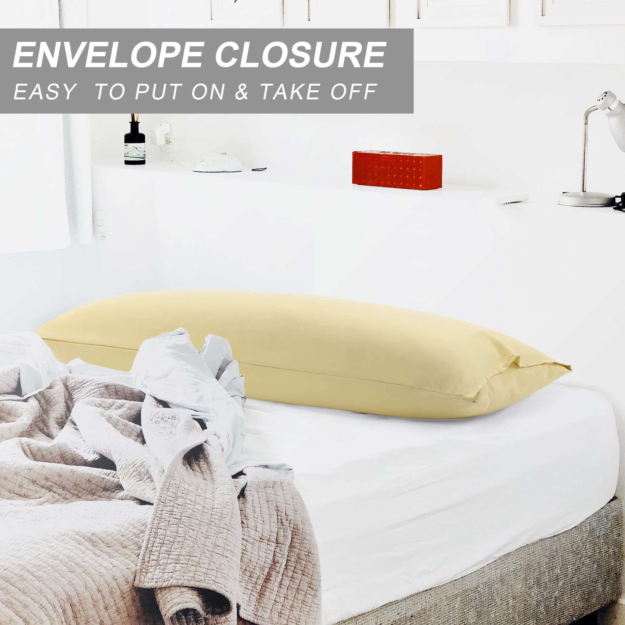 uxcell Soft Microfiber Body Pillow Case 20x48 Inches - 90 GSM Polyester Replacement Cover for Full Body Pillows (Gold) | Perfect for Pregnancy Support, Back Pain Relief & Comfortable Sleeping
