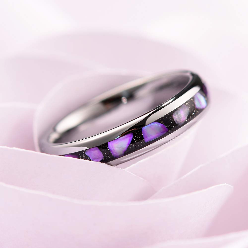 THREE KEYS JEWELRY Women's 4mm Purple Shell Inlaid Tungsten Wedding Ring - Durable Comfort Fit Engagement Band for Brides, Anniversary Gifts & Everyday Wear