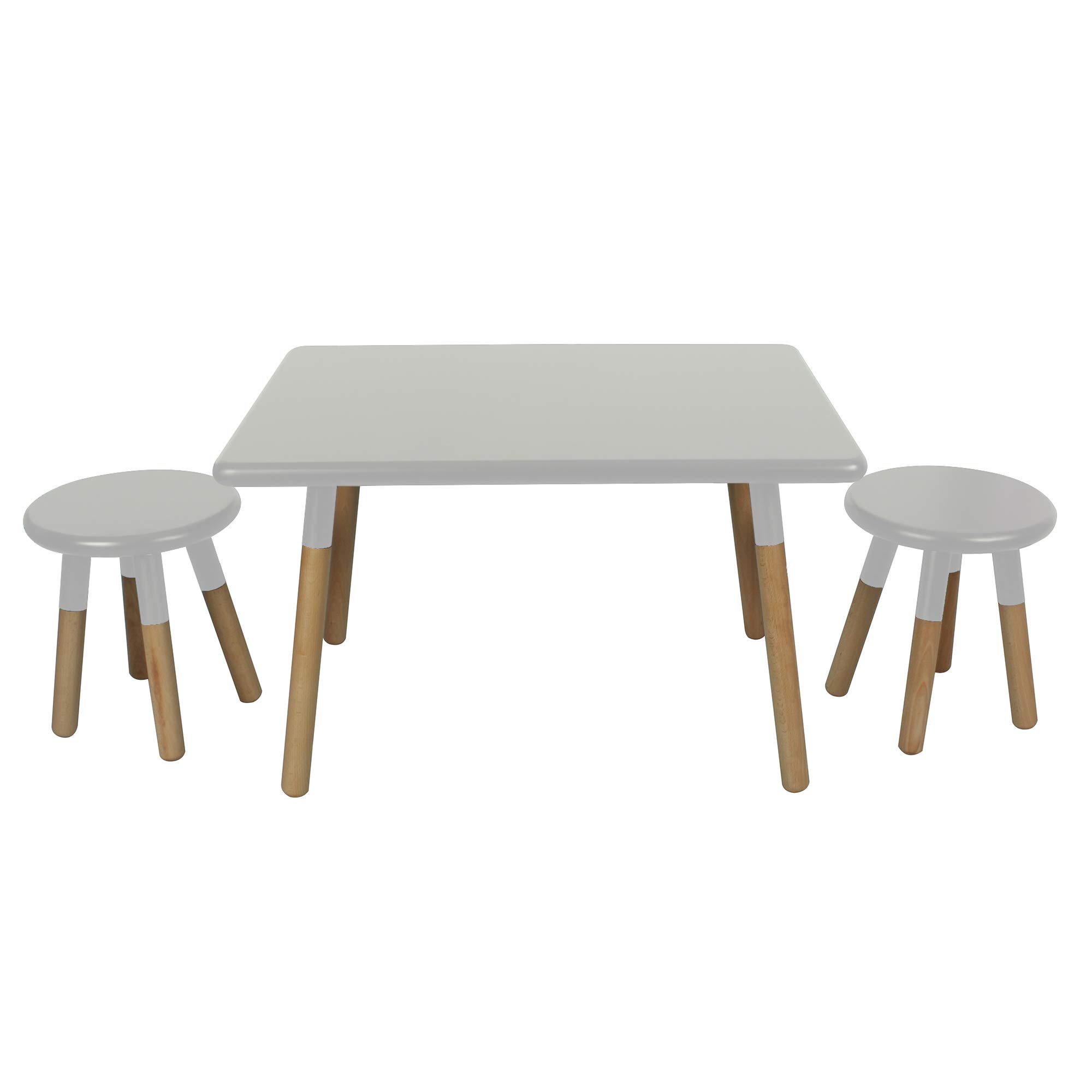 ACEssentials Kids Dipped Table and Stool Set - Gray Wooden Children's Furniture for Playroom, Classroom & Home Learning Activities