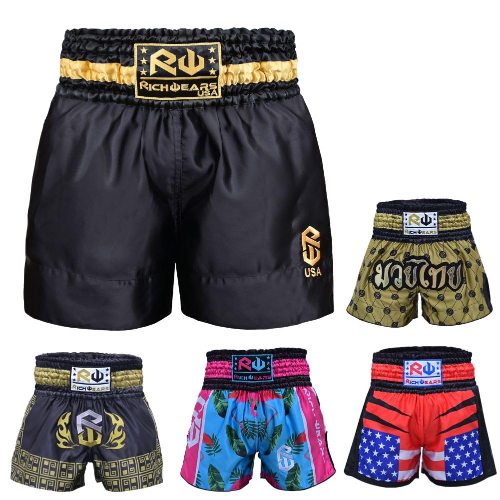 Premium RICHWEARS USA Muay Thai Shorts - Breathable Martial Arts Trunks for MMA, Grappling, Gym Workouts & Training | Ideal for Combat Sports, Fitness Exercises & Summer Wear