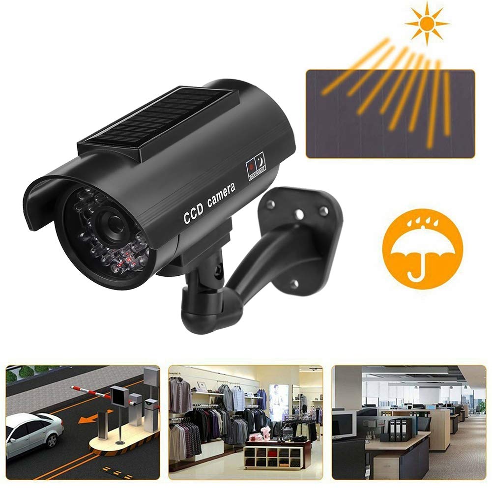 Solar Powered Waterproof Fake Security Camera with Flashing LED - Outdoor Dummy Surveillance Camera for Home, Office & Business Theft Deterrence | Perfect for Front Door, Backyard, Garage & Property Protection