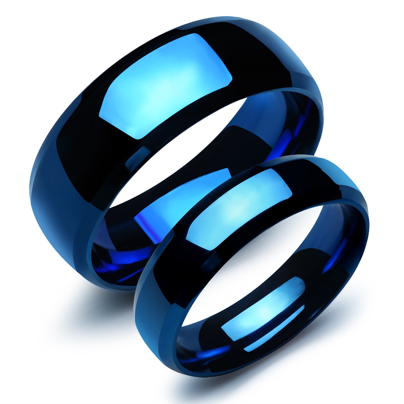 His & Hers Matching Stainless Steel Wedding Rings - Black & Blue Couple Bands for Anniversary Gifts