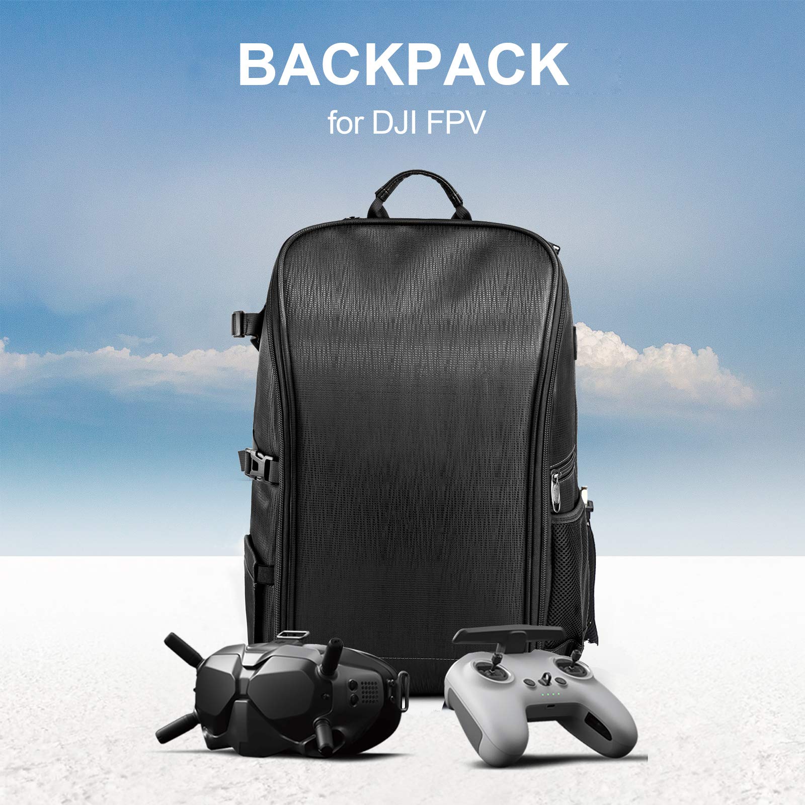 DJI FPV Drone Backpack - Waterproof & Foldable Shoulder Bag for DJI FPV Combo Accessories, Anti-Theft Case with Decompression Straps (Black) - Perfect for Travel, Hiking & Drone Photography Adventures