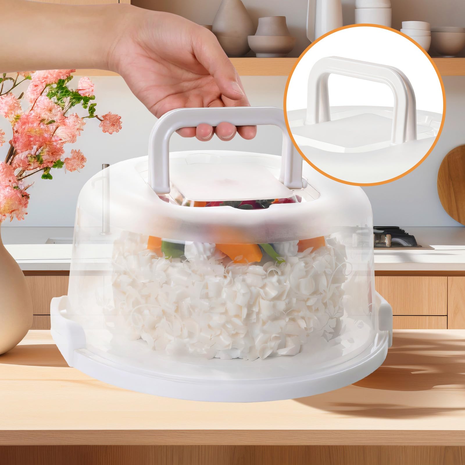 Portable Round Cake Carrier with Handle & Lid - 8 Inch Cake Storage Container, Serving Tray & Stand for Birthday Pies & Desserts | Perfect for Parties, Picnics & Home Baking