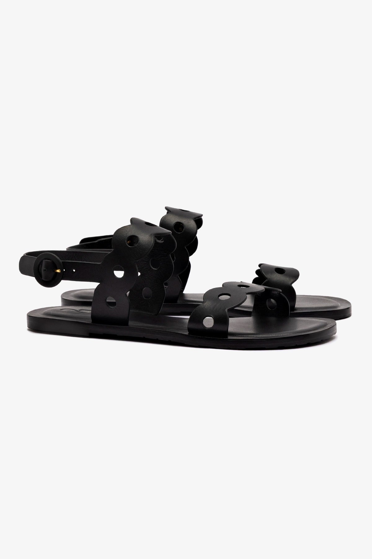 Florence Flat Sandal Women's Black Leather Sandals - Comfortable Casual Shoes for Summer, Beach, and Everyday Wear