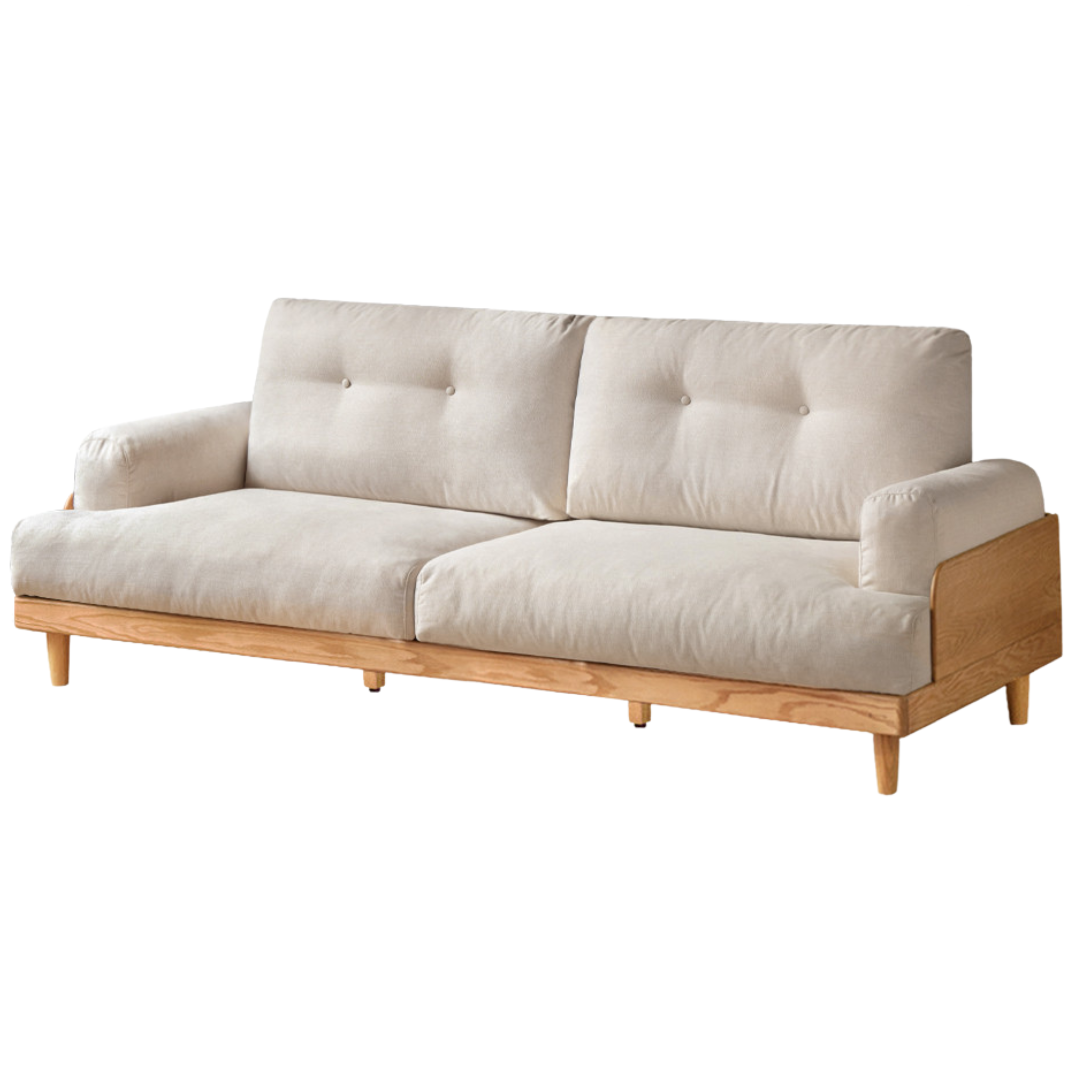 Premium Oak Solid Wood High Back Sofa with Genuine Leather & Fabric Upholstery - Modern Living Room Furniture for Home & Office Comfort