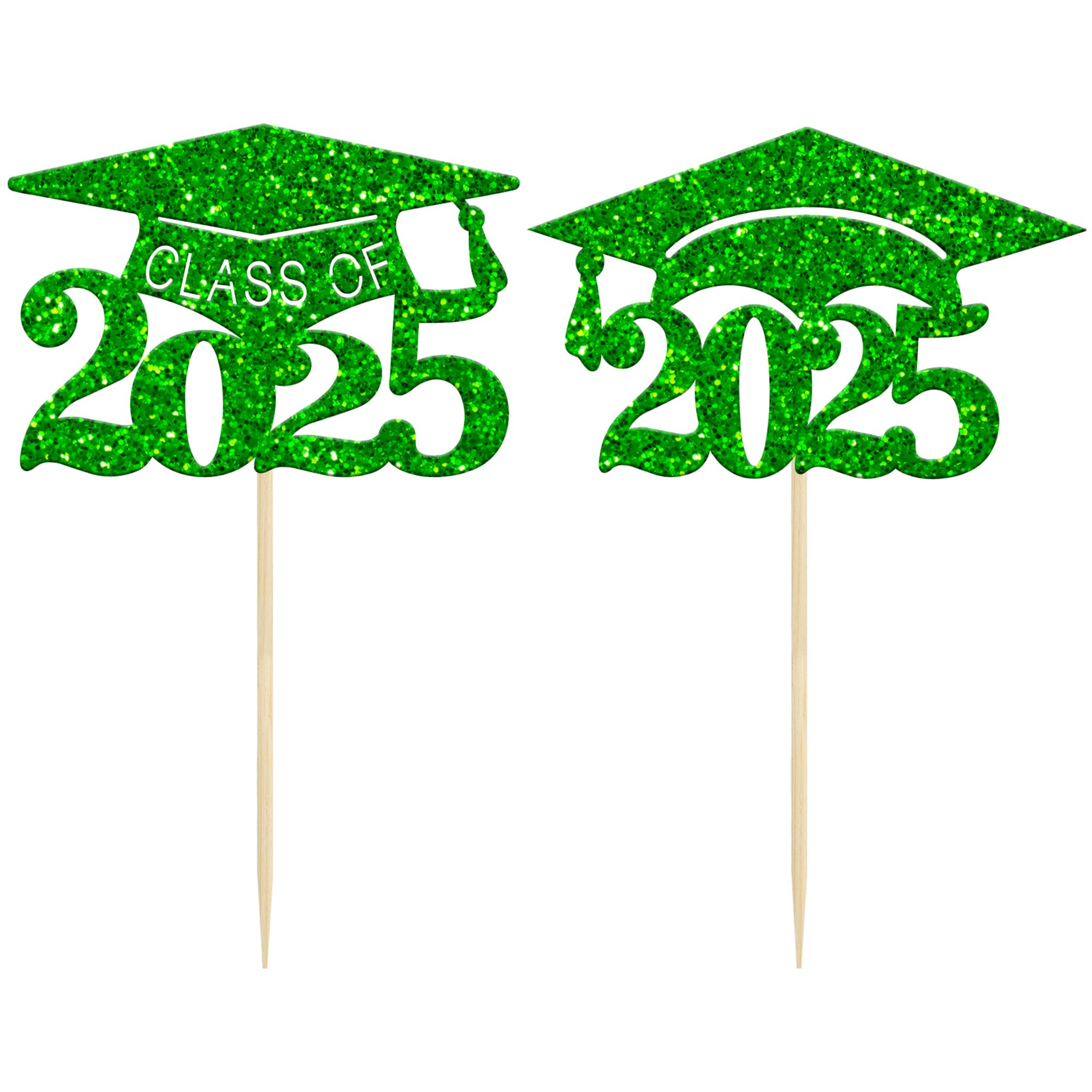 24Pcs Class of 2025 Graduation Cupcake Toppers - Green Glitter Diploma Decorations for Graduation Party, Mini Cake & Dessert Decor - Perfect for 2025 Grad Celebrations, School Events & Commencement Treats