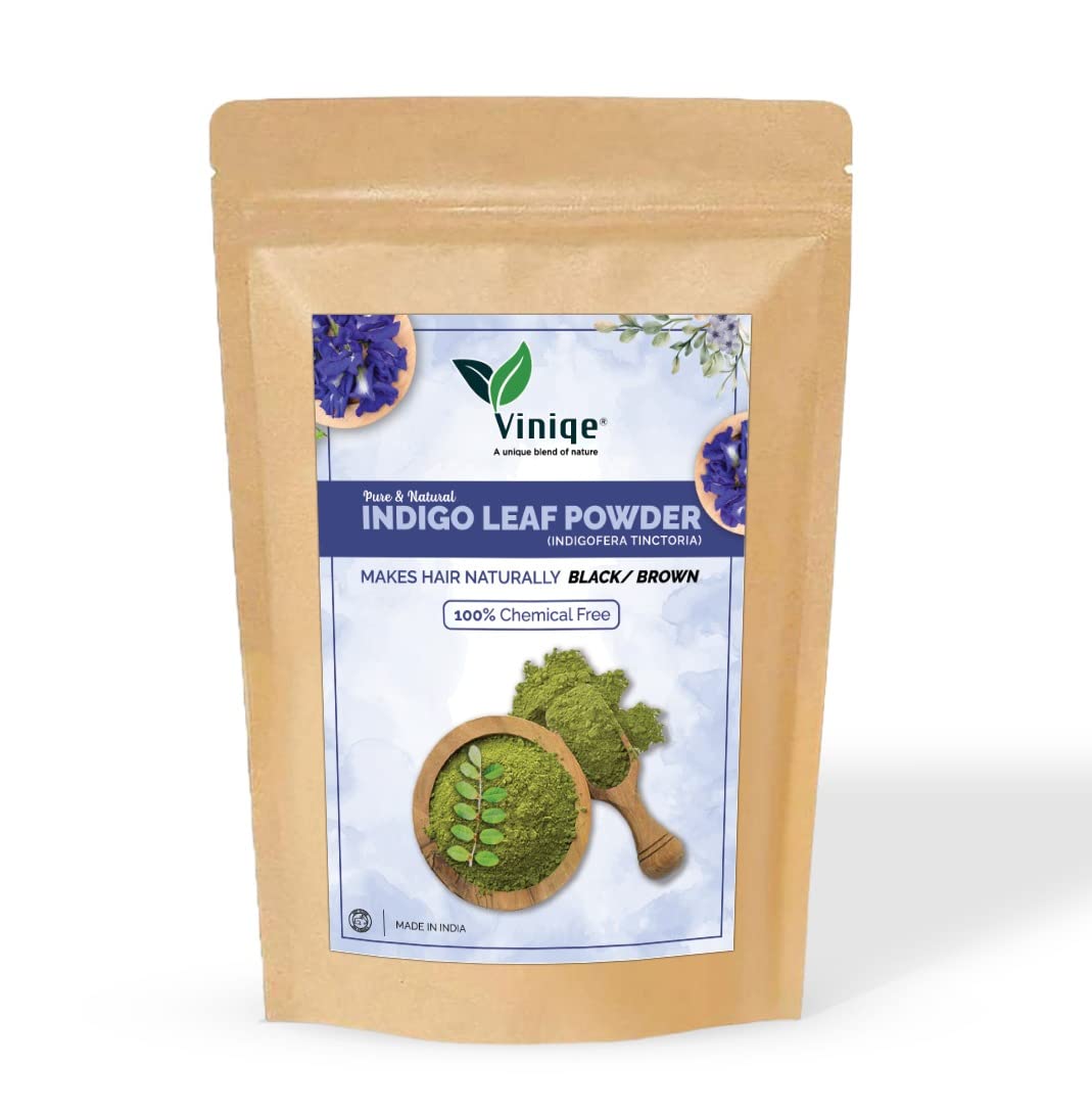 Viniqe Indigo Leaf Powder - 100% Pure Natural Hair Dye for Black & Brown Hair | Vegan, Cruelty-Free, No Preservatives | Promotes Hair Growth & Care | Safe for Men & Women (100g) | Perfect for DIY Hair Coloring, Beard Dye & Natural Hair Treatment at Home