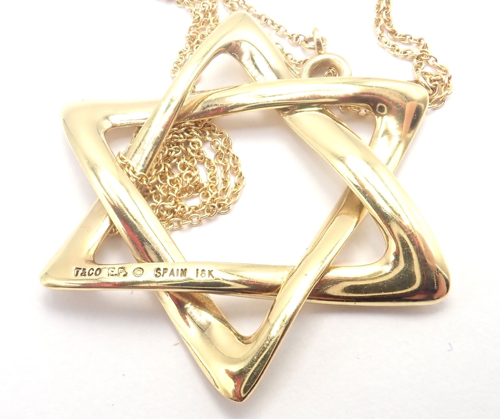 Authentic Tiffany & Co Peretti 18k Gold Large Star of David Pendant Necklace - Elegant Jewish Jewelry for Special Occasions & Gifts
