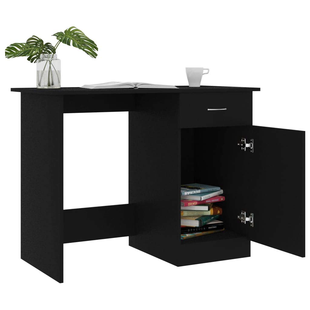 FAMIROSA Black Office Desk 39.4x19.7x29.9 Inches - Sturdy Chipboard Computer Desk for Home & Office Workspace, Study, Gaming, and Remote Work