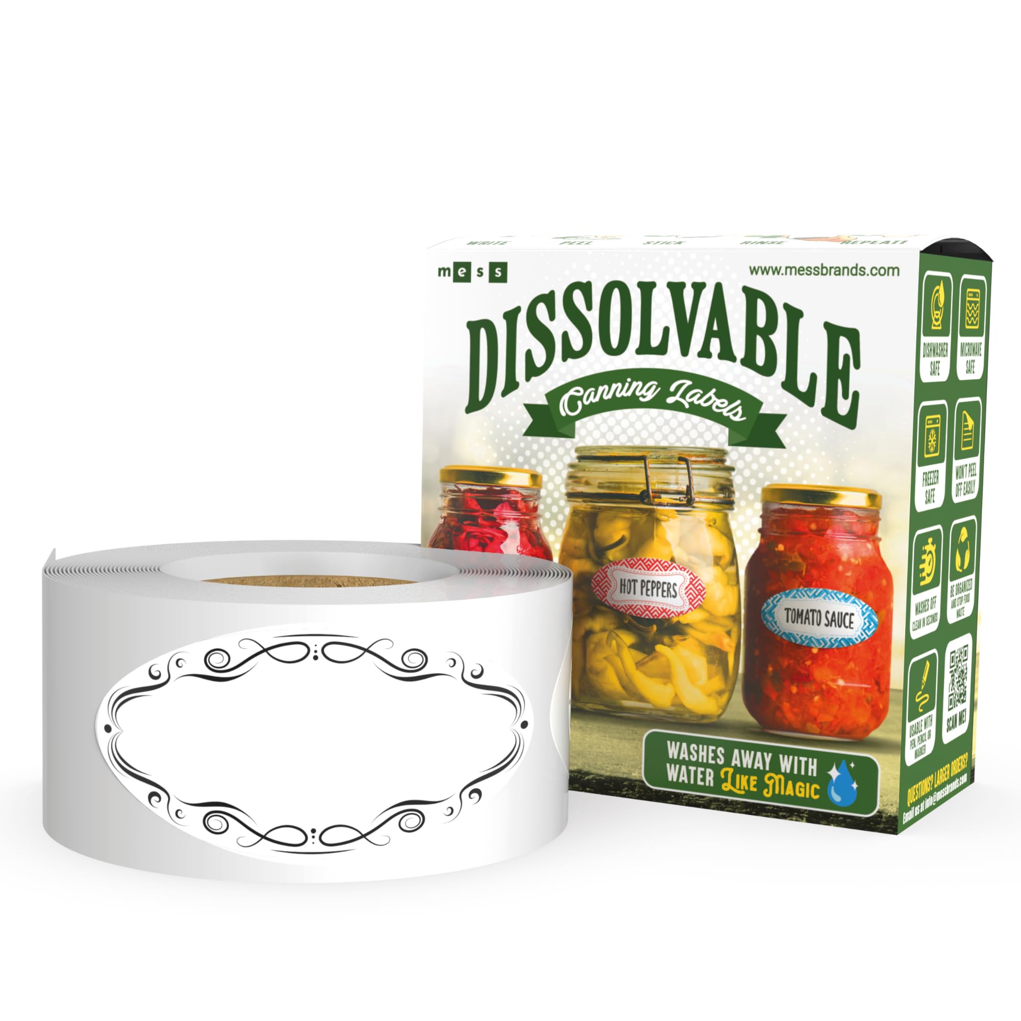 Dissolvable Canning Labels for Mason Jars - 1x2.25 Inch Oval Stickers (150/Roll) - Removable & Waterproof Labels for Homemade Jam, Pickles, Preserves - Perfect for Pantry Organization & DIY Food Gifts