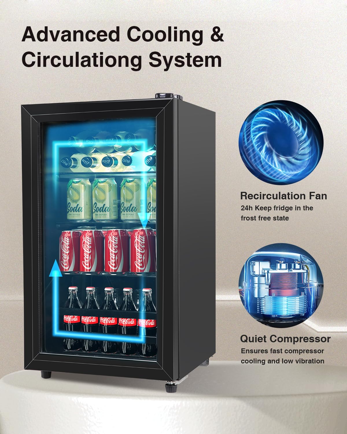 FLB-60 120 Can Freestanding Beverage Cooler Refrigerator with Glass Door - Compact Drink Dispenser for Office, Bar, Home - Adjustable Removable Shelves, Black - Perfect for Parties, BBQs and Entertaining Guests