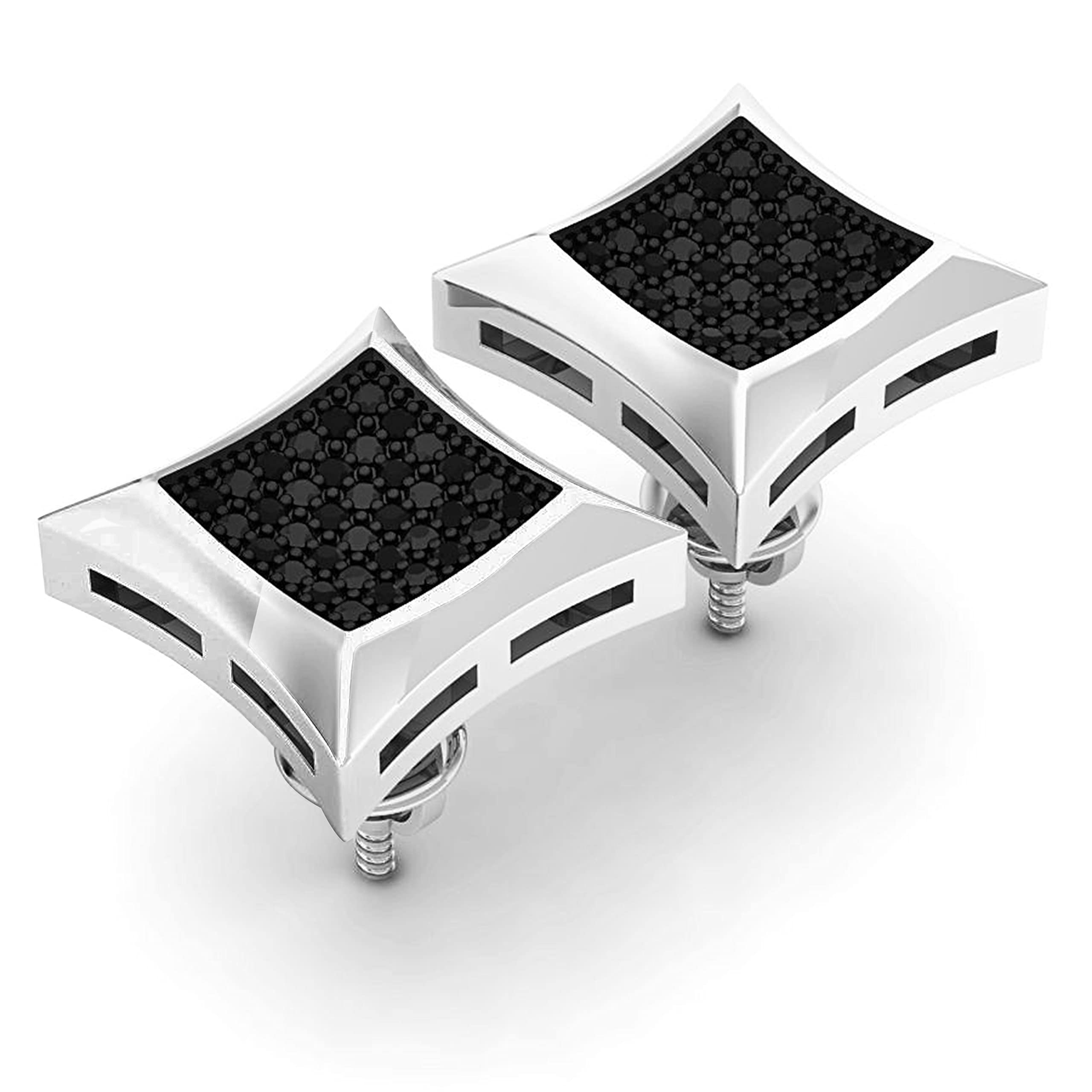 Dazzlingrock Black Diamond Men's Hip Hop Stud Earrings - 0.15ctw Round Cut Iced Jewelry for Men - Perfect for Parties, Gifts & Streetwear Fashion