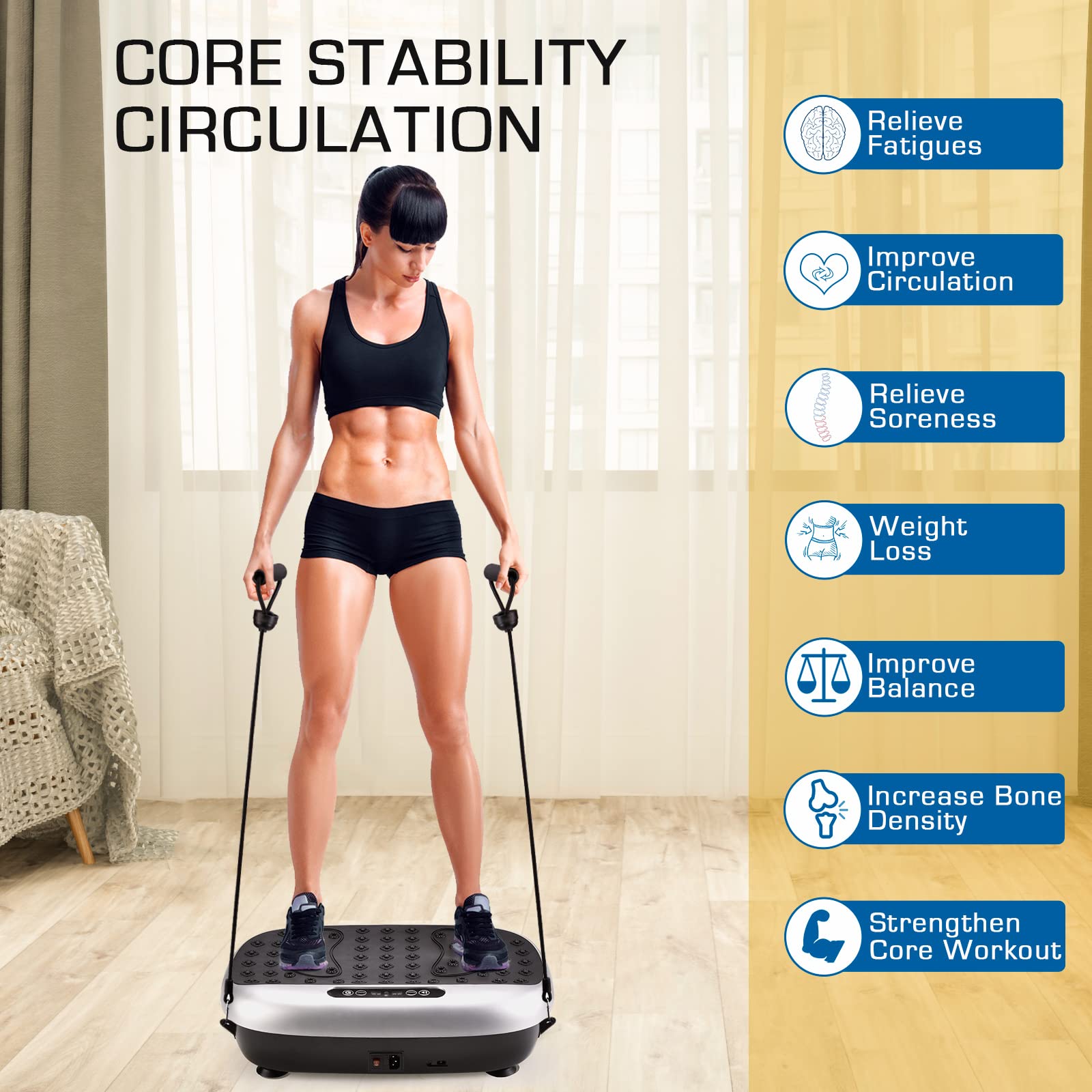 EILISON Atom Vibration Plate Exercise Machine - Full Body Workout Platform for Lymphatic Drainage & Acupressure Therapy - Home Fitness Equipment with Resistance Bands for Weight Loss, 300lbs Capacity - Ideal for Home Gym, Physical Therapy & Muscle Recovery