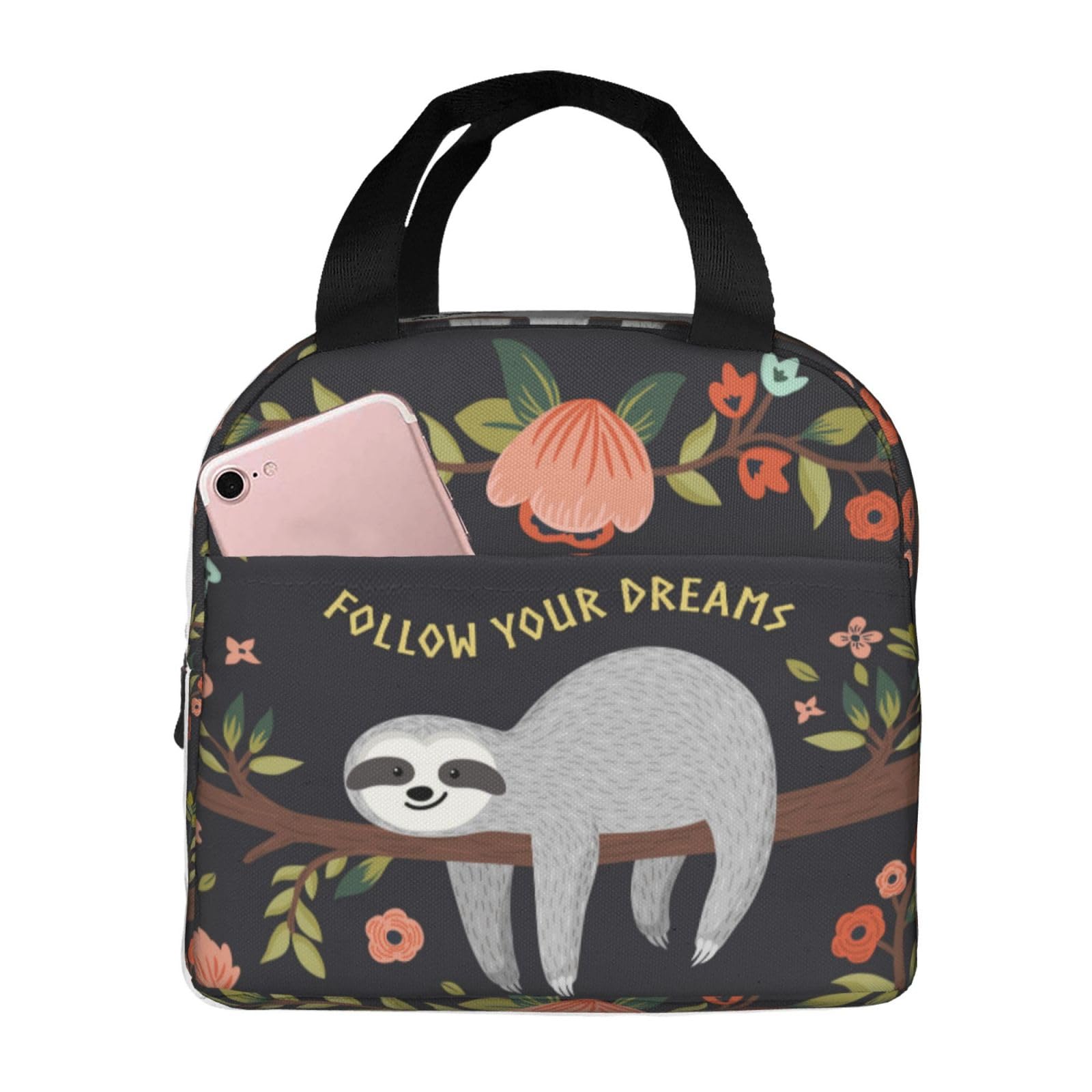 Sloth Insulated Lunch Bag - Reusable & Compact Tote for Women & Men - Perfect for School, Office & Work - Cute Lunch Box Container for Daily Meals & Picnics