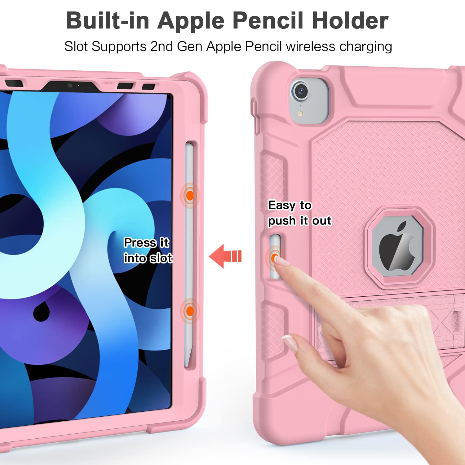 Shockproof Kids Case for iPad Air 5th/4th Generation 10.9 Inch (2022/2020 Model) - Heavy Duty Rugged Protective Cover with Apple Pencil 2nd Gen Charging Support - Rose Gold | Perfect for School, Travel & Outdoor Activities
