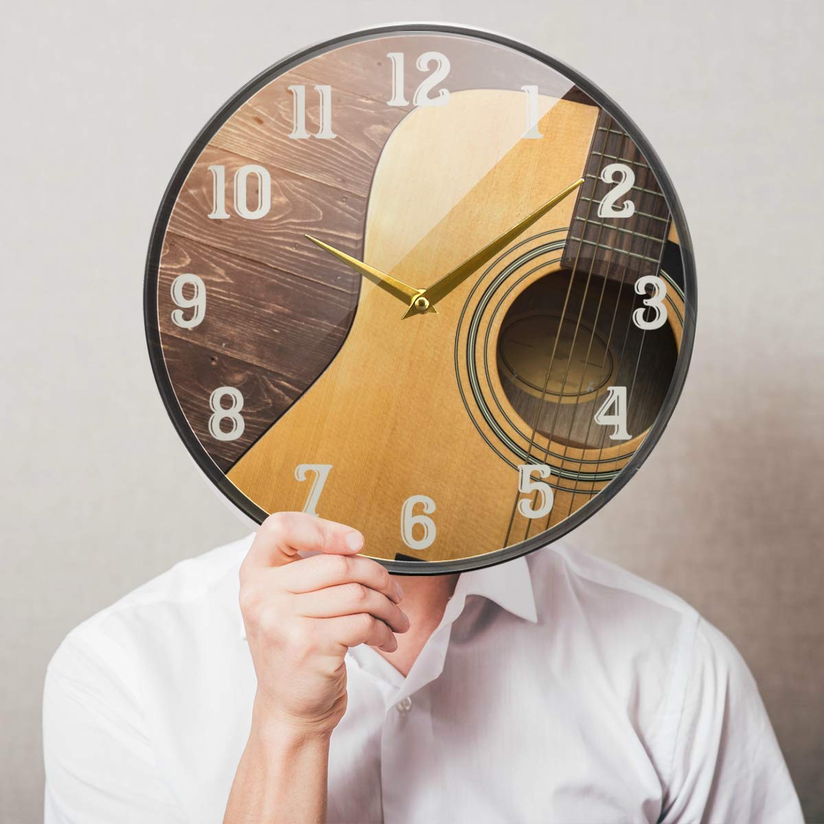Susiyo 9.5 Inch Acoustic Guitar Wall Clock - Silent Non-Ticking Round Battery Operated Clock for Home Decor | Perfect for Living Room, Bedroom, Office & Kitchen | Creative Decorative Gift for Kids & Music Lovers